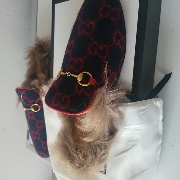 NWT GUCCI PRINCETON WOOL UPPER FUR LINING MULE - unisex US 9.5 length 10.5 - Picture 6 of 11